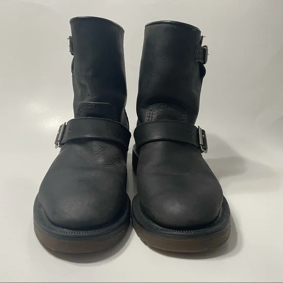 Rare Vintage Dr. Martens Motorcycle Boots Buckles Made in England 5 Black - Picture 3 of 15